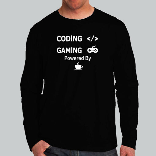 Coffee-Fueled Coding & Gaming T-Shirt – Power Up