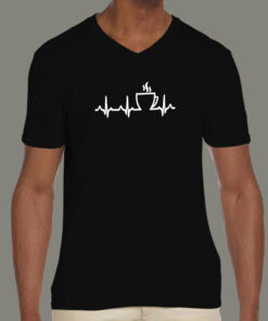 Coffee Heartbeat T-Shirt 2 Coffee Heartbeat T Shirt For Men S 38 V NECK BLACK 1