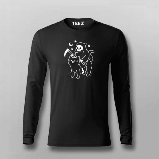 Death Rides With An Black Cat Funny T-shirt For Men