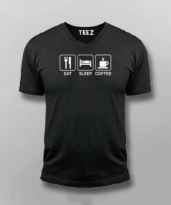 Eat Sleep Coffee T Shirt For Men S 38 V NECK BLACK 1