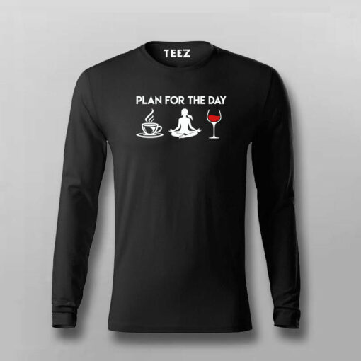 Plan For The Day Coffee Yoga Wine Funny T-Shirt For Men