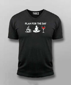 Plan For The Day Coffee Yoga Wine Funny T-Shirt 3 Plan For The Day Coffee Yoga Wine Funny T Shirt For Men S 38 V NECK BLACK 1