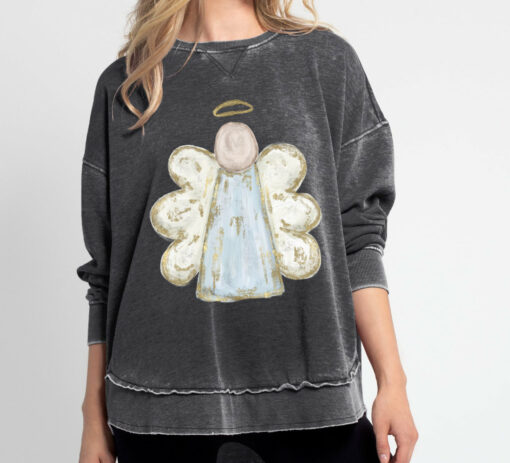 Acid Washed Angel – Religious – Christmas Quality Sweatshirt