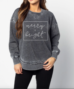 Acid Washed Merry and Bright Quality Sweatshirt