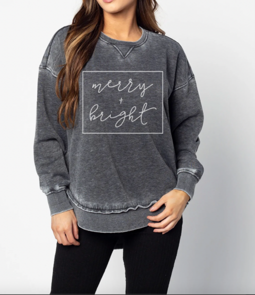 Acid Washed Merry and Bright Quality Sweatshirt