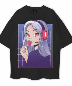 Anime Gamer Girl Lollipop Oversized T-Shirt