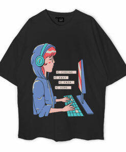 Anime Manga Girl Coding Oversized T-Shirt