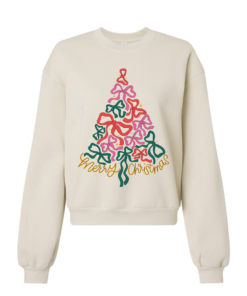 Balloon Sleeve Christmas Bow Tree Sweatshirt