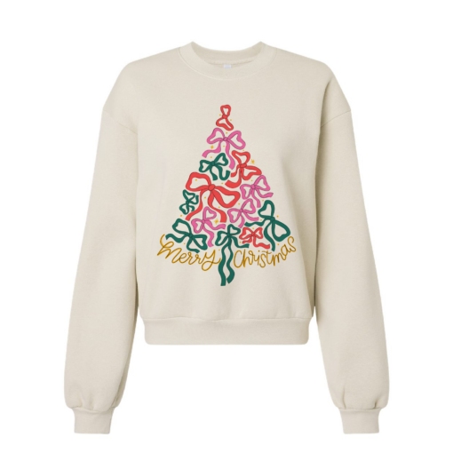 Balloon Sleeve Christmas Bow Tree Sweatshirt