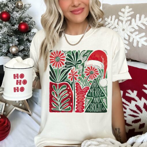 Bella Canvas or Comfort Colors Christmas Boho Merry and Bright Tee