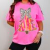 Bella Canvas or Comfort Colors Christmas Faux Glitter Pink Tree Tee Direct To Film Transfered Faux Glitter Tee