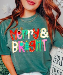 Bella Canvas or Comfort Colors Merry and Bright Christmas Tee