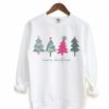 Bella, Comfort Colors, or Gildan Merry Christmas Sweatshirt Pink Trees