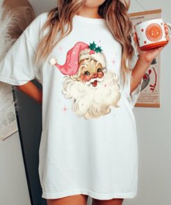 Bella or  Comfort Colors Christmas Pink Santa Tee Retro Santa Shirt