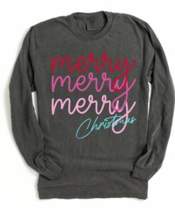 Bella or Comfort Colors Long Sleeve Merry Merry Merry Christmas Tee