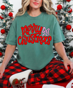 Bella or Comfort Colors Merry Christmas Bow Glitter Tee