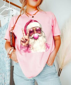 Bella or Comfort Colors Merry Christmas Santa Bubble Gum Tee