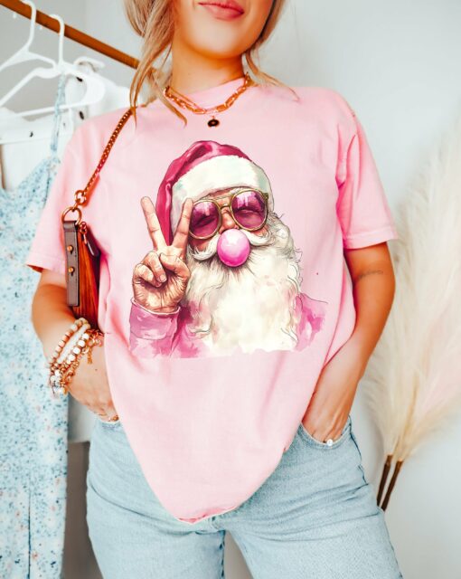 Bella or Comfort Colors Merry Christmas Santa Bubble Gum Tee