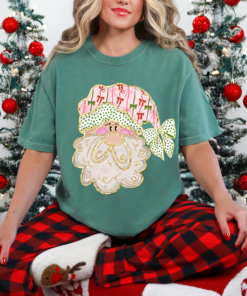 Bella or Comfort Colors Merry Christmas Santa Faux Glitter Tee