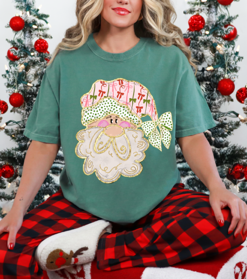 Bella or Comfort Colors Merry Christmas Santa Faux Glitter Tee