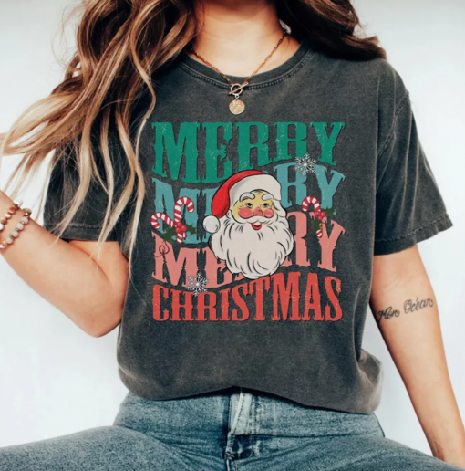 Bella or Comfort Colors Merry Christmas Santa Vintage Tee