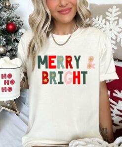 Bella or Comfort Colors Merry and Bright Ivory Dust Tee Super Cute Christmas Shirt