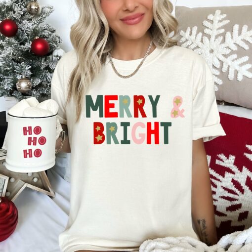 Bella or Comfort Colors Merry and Bright Ivory Dust Tee Super Cute Christmas Shirt