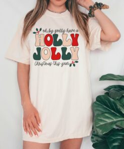 Bella or Comfort Colors Oh By Golly, Holly Jolly Christmas Tee Youth and Adult Christmas Shirt