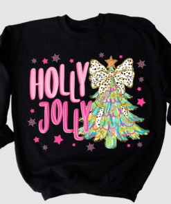 Bella or Gildan Holly Jolly Christmas Tree Faux Glitter Sweatshirt