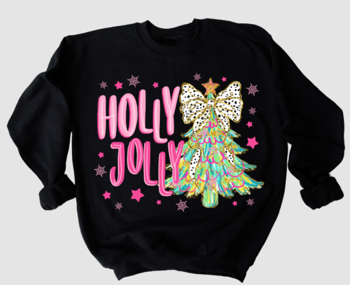 Bella or Gildan Holly Jolly Christmas Tree Faux Glitter Sweatshirt