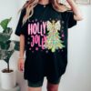 Black Bella Canvas or Comfort Colors Holly Jolly Christmas Tree Tee Direct To Film Transferred Faux Glitter Tee