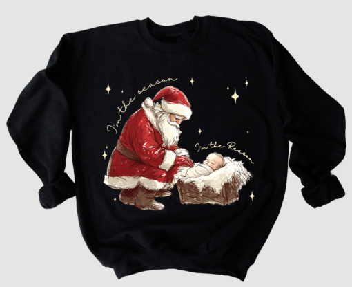 Black The Reason for the Season Christmas Sweatshirt – Adult Sizes – Gildan or Bella Canvas Religious Sweatshirt