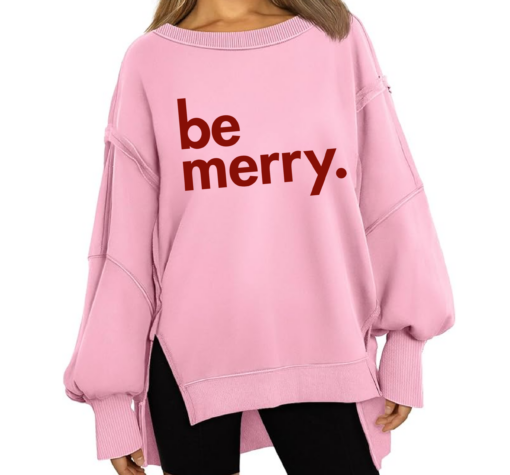 Boutique Balloon Sleeve Be Merry Christmas Sweater