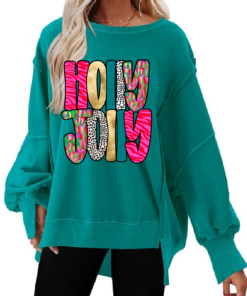 Boutique Balloon Sleeve Holly Jolly Christmas Sweater