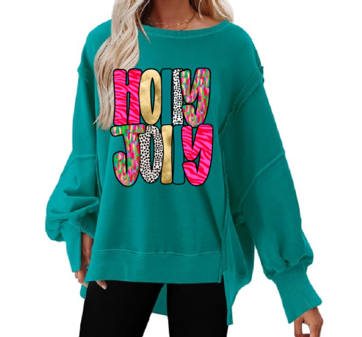 Boutique Balloon Sleeve Holly Jolly Christmas Sweater