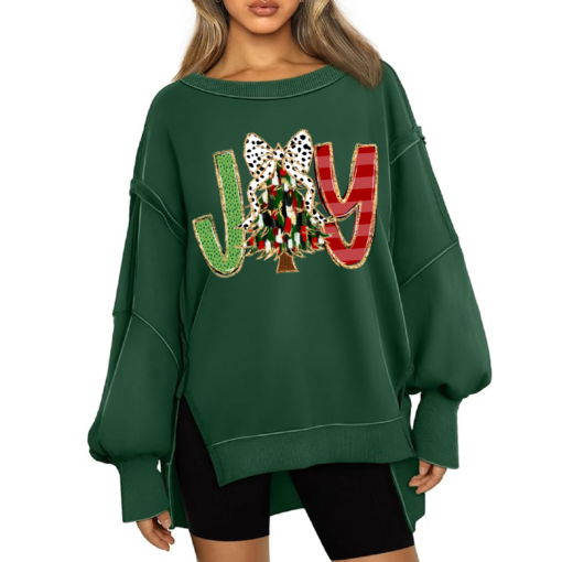 Boutique Balloon Sleeve Joy Christmas Tree Sweater