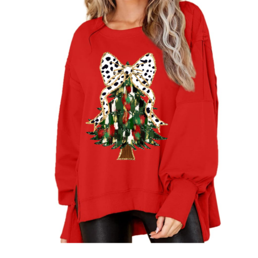 Boutique Balloon Sleeve Red Christmas Tree Sweater