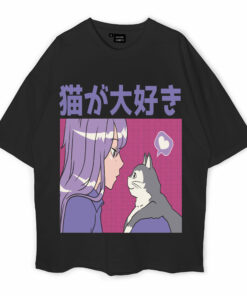 Cat And Girl Oversized T-Shirt