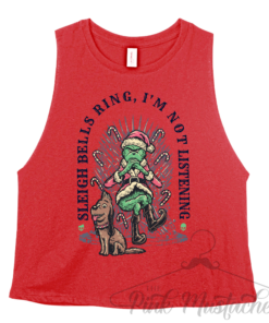 Christmas Workout Tank Sleigh Bells Ring, I’m Not Listening Funny Cropped Tank  Christmas Workout Tank Crossfit