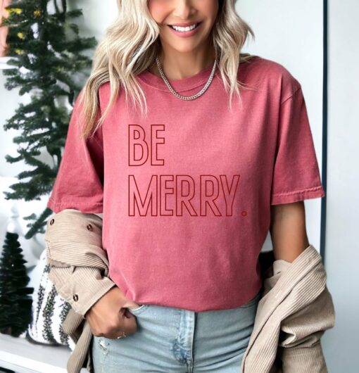 Comfort Colors Be Merry Christmas Tee  Youth And Adult Christmas T-Shirt