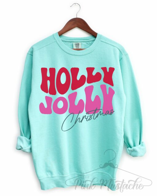 Comfort Colors Chalky Mint Holly Jolly Christmas Sweatshirt