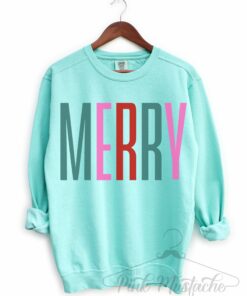 Comfort Colors Chalky Mint MERRY Christmas Sweatshirt