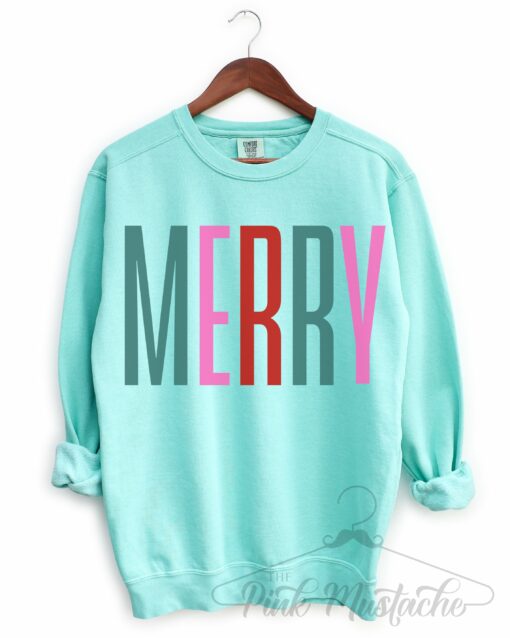 Comfort Colors Chalky Mint MERRY Christmas Sweatshirt