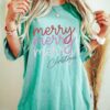 Comfort Colors Chalky Mint Merry Merry Merry Christmas Shirt