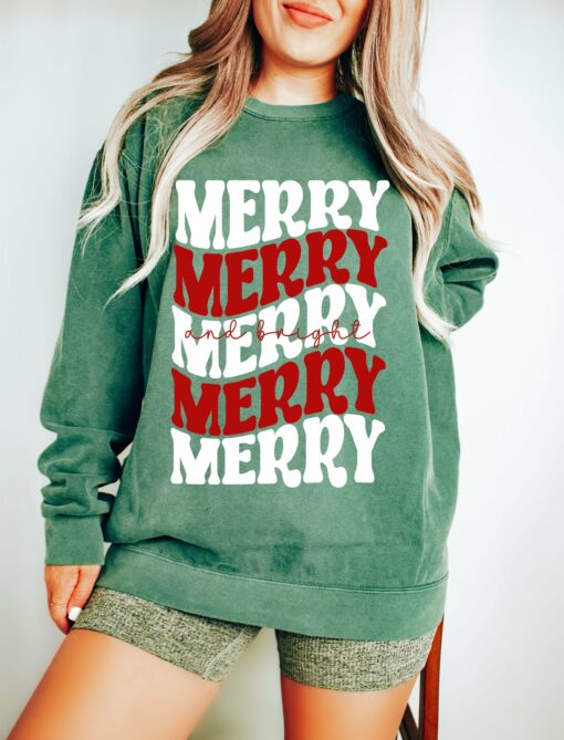 Comfort Colors Christmas Merry and Bright Sweatshirt Christmas Sweatshirt