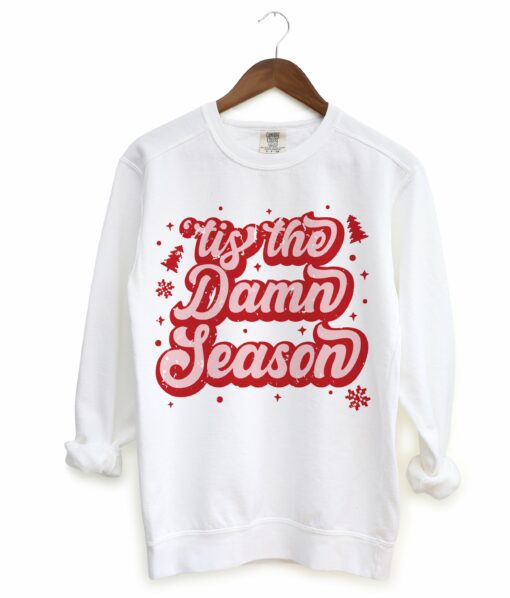 Comfort Colors Christmas Sweatshirt – Unisex Sweatshirt- Tis The Damn Season – Funny Christmas