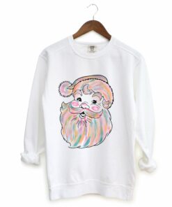 Comfort Colors Christmas Sweatshirt – Unisex Sweatshirt- Vintage Pink Santa Hand Drawn