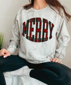 Comfort Colors Color Blast Merry Plaid Sweatshirt Unisex Funny Christmas Sweatshirt