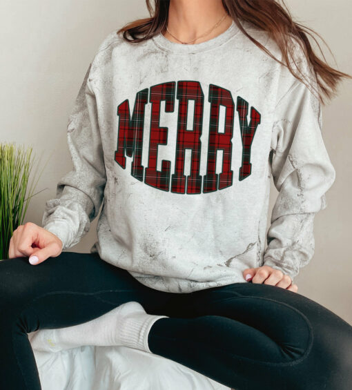 Comfort Colors Color Blast Merry Plaid Sweatshirt Unisex Funny Christmas Sweatshirt