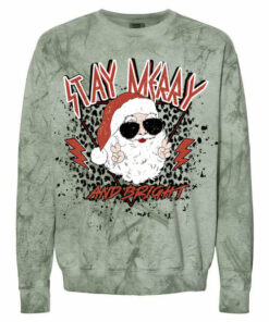 Comfort Colors Color Blast Stay Merry and Bright Santa Rock N Roll Sweatshirt Unisex Funny Christmas Rocker Sweatshirt